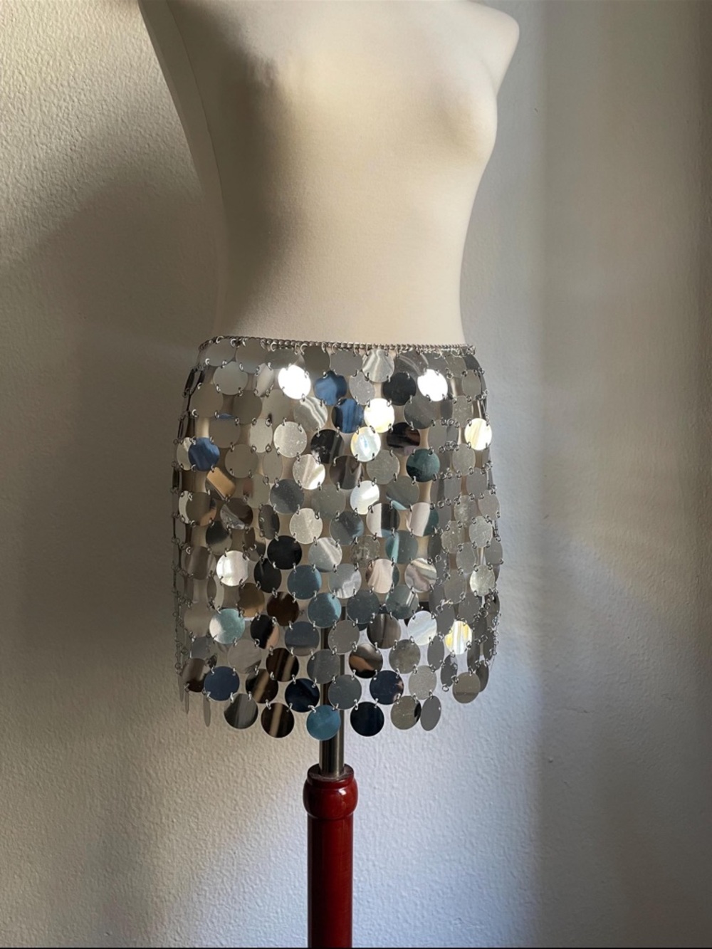 Metallic Disc Chainmail Mini Skirt - Silver - Picture 4 of 6